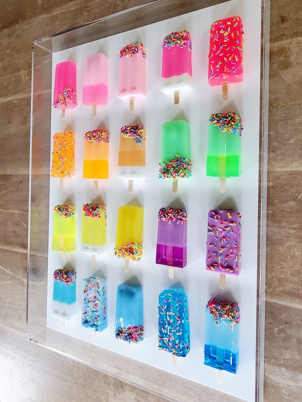 Iconic Pop Art Popsicle Wall Decor, Modern Pop Art, 20 Resin Popsicles, Kitchen Wall Art,Nursery decor. Original Creator,Open Acrylic Frame.