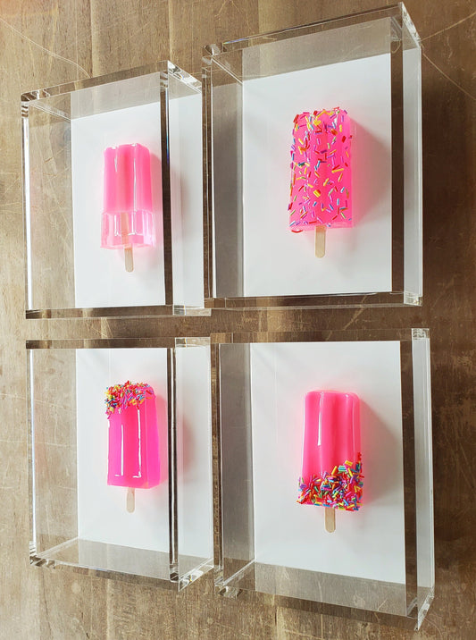 Retro Pop Art Ice Cream Pops Sculpture: Acrylic Shadow Box Wall Decor