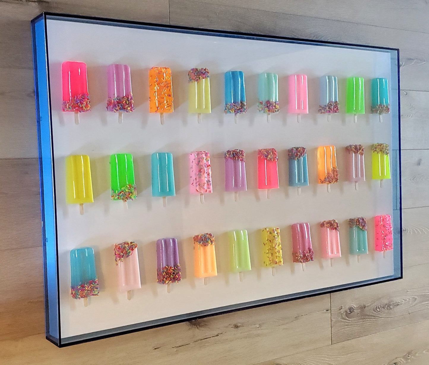 Pop Art Popsicle Wall Hanging, Home Decor, 30 Popsicle Sculptures, Business Decor, Candy Wall Art, Modern Kitchen Wall Decor, Open Frame