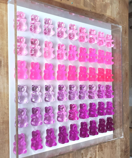 Giant Resin Gummy Bear Shadow Box | Candy Wall Art, Statement Piece, Modern Interior Design, Bright Ombré Colors, Luxury Interior Decor