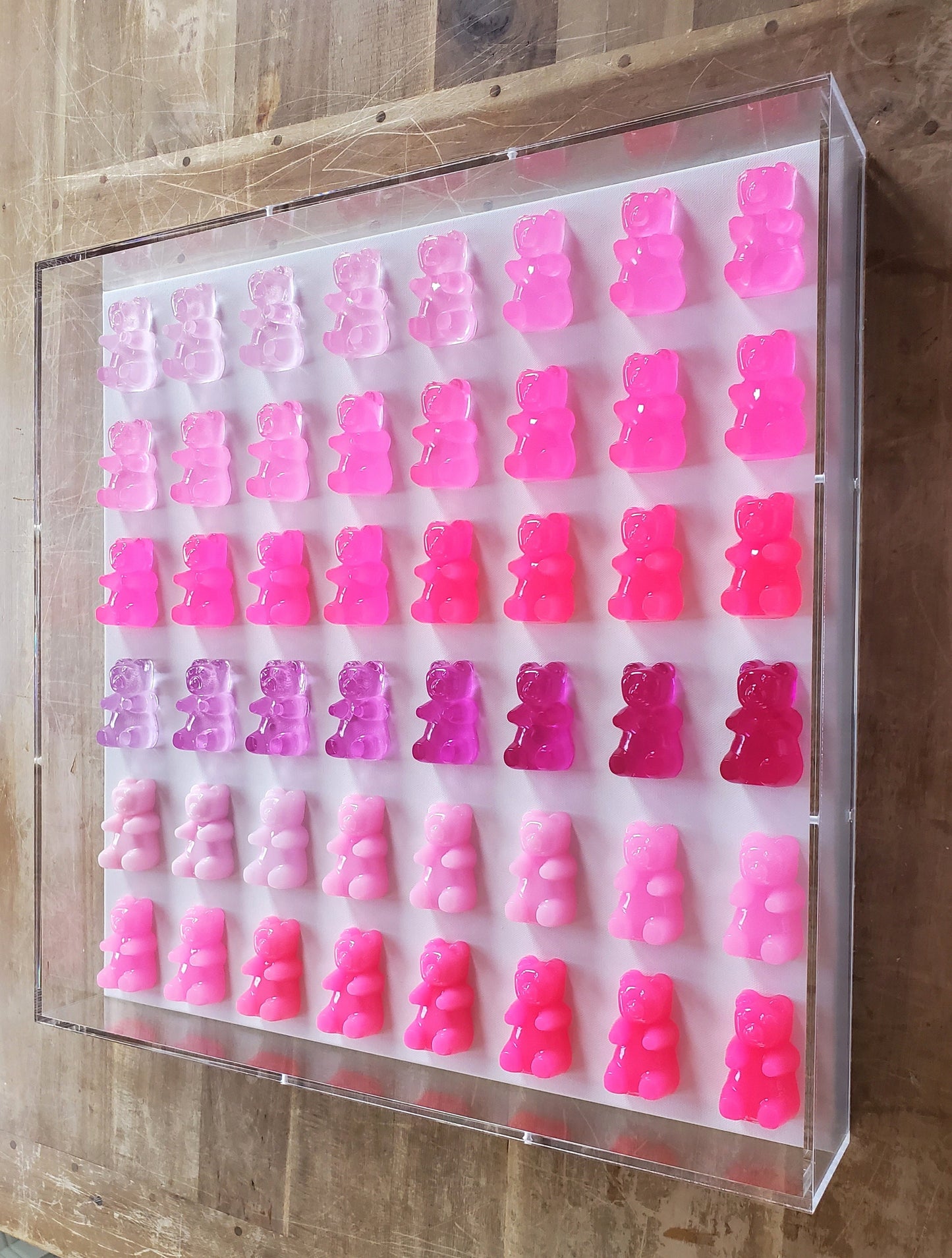 Giant Gummy Bear Wall Decor, Modern Pop Art, 48 Resin Gummy Bears, Kitchen Wall Art, Nursery decor. Original Creator, Shadow Box Art.