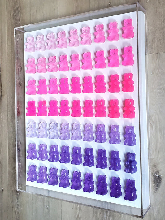 Candy Inspired Resin Bear Shadow Box: Modern Pop Art Wall Decor