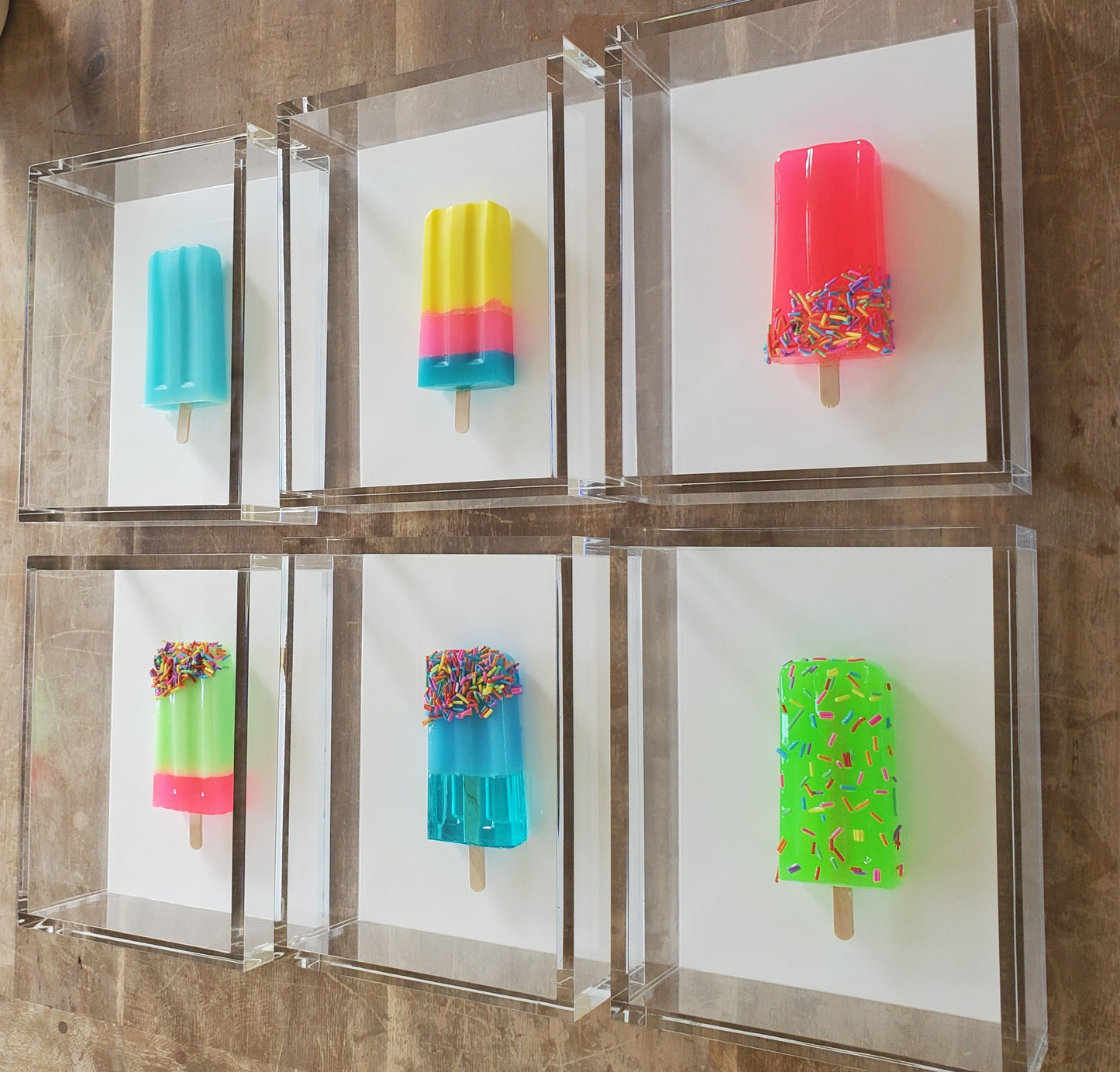 Resin Popsicle Wall Art: Modern Pop Sculpture in Acrylic Frame