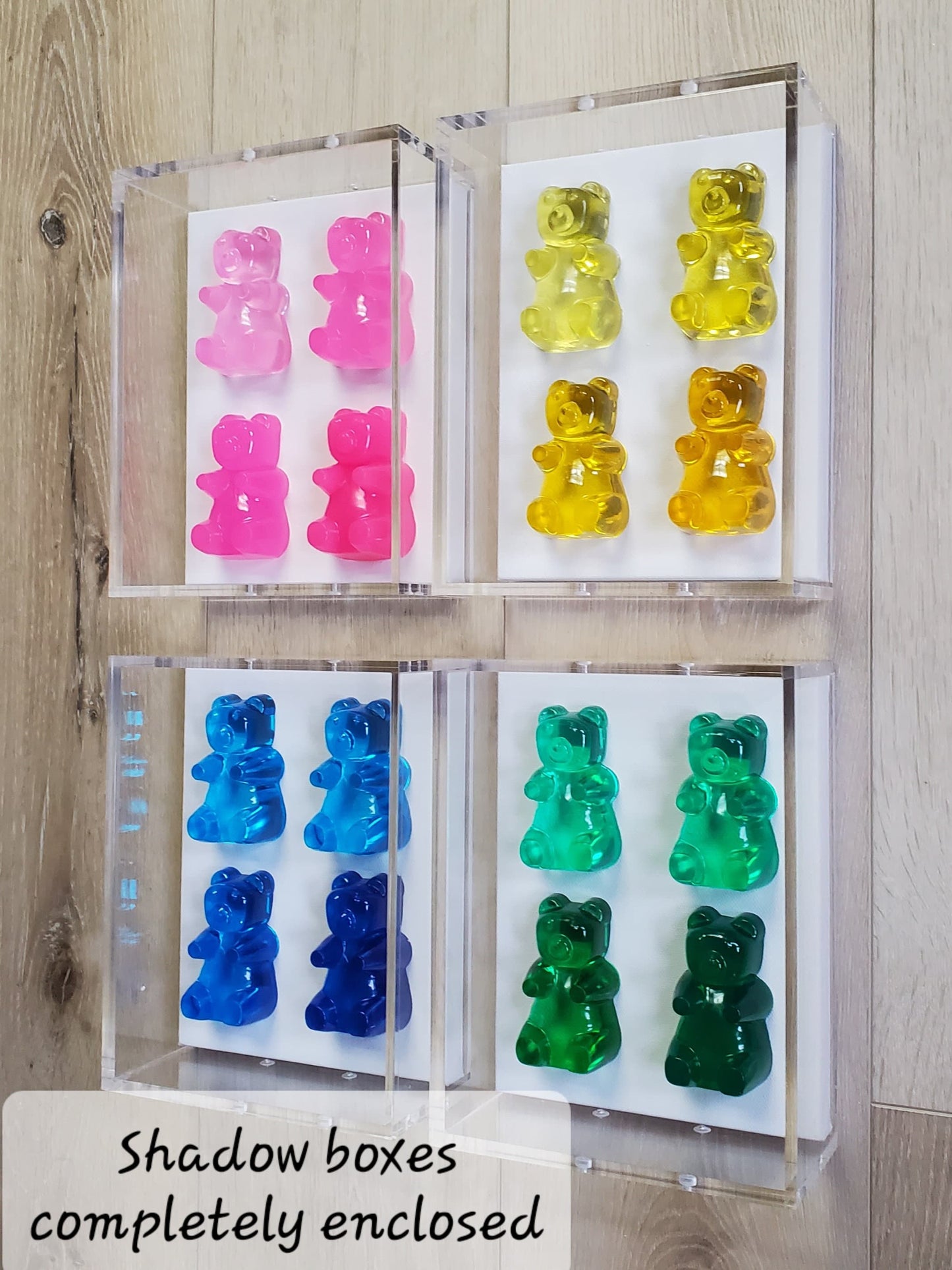 Pop Art, Street Art, Pop Culture Wall Art, 4 Bear Sculptures, 1 Acrylic Open Frame, Kitchen Decor, Birthday Gift, Candy Decor, Neon Art.
