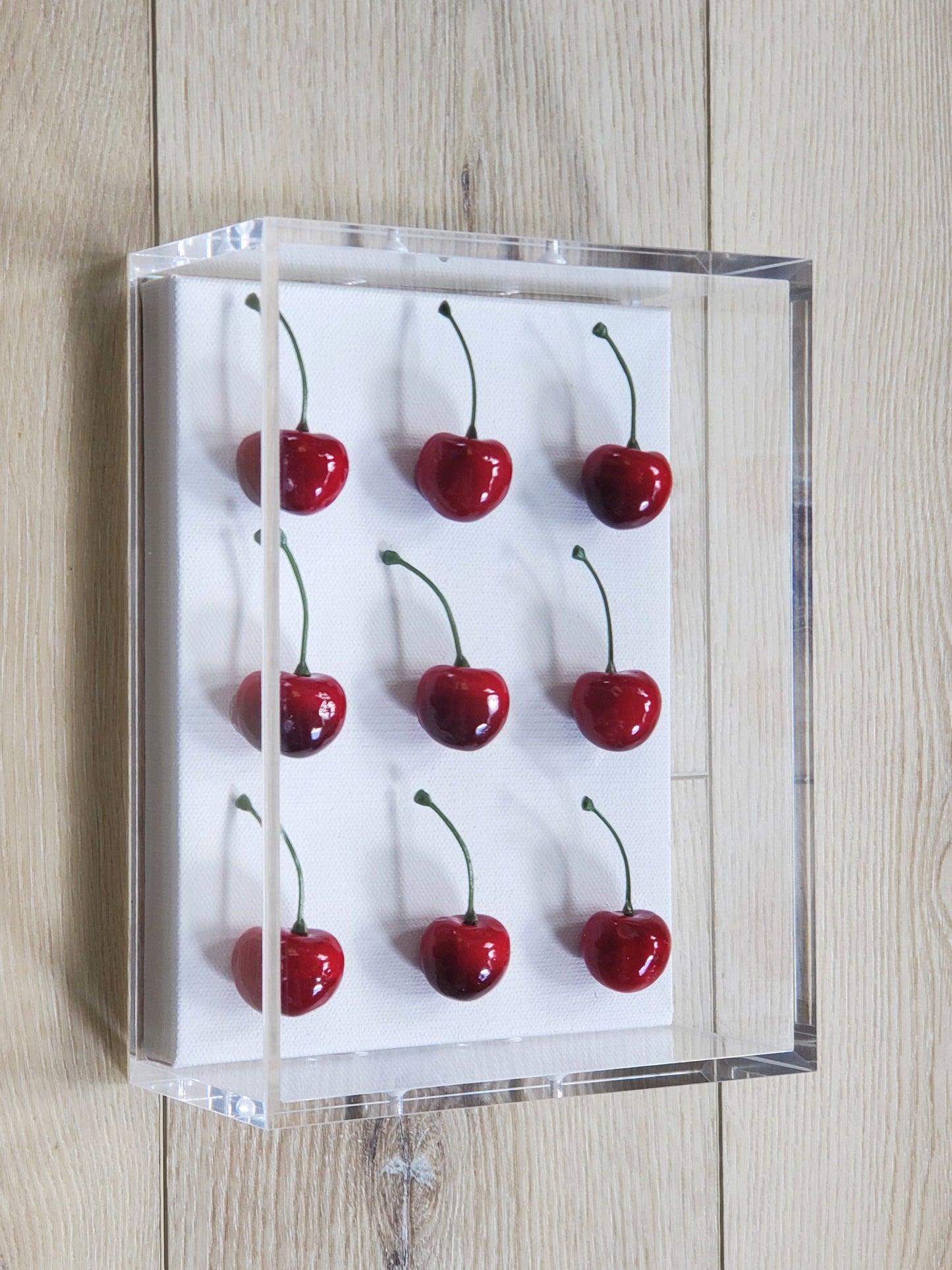 Cherry Wall Art, Modern Pop Art Kitchen Decor in Shadow Box Frame, Vibrant Red Fake Cherries, Unique Gift,Contemporary Interior Wall Hanging