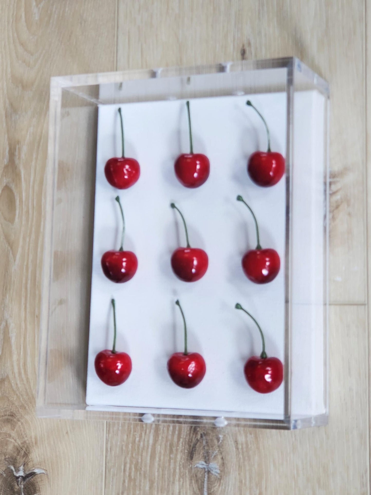 Cherry Wall Art, Modern Pop Art Kitchen Decor in Shadow Box Frame, Vibrant Red Fake Cherries, Unique Gift,Contemporary Interior Wall Hanging