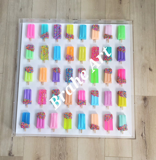 Vibrant Custom Ice Cream Pops Wall Art | 3D Shadow Box | Modern Handmade Kitchen Decor