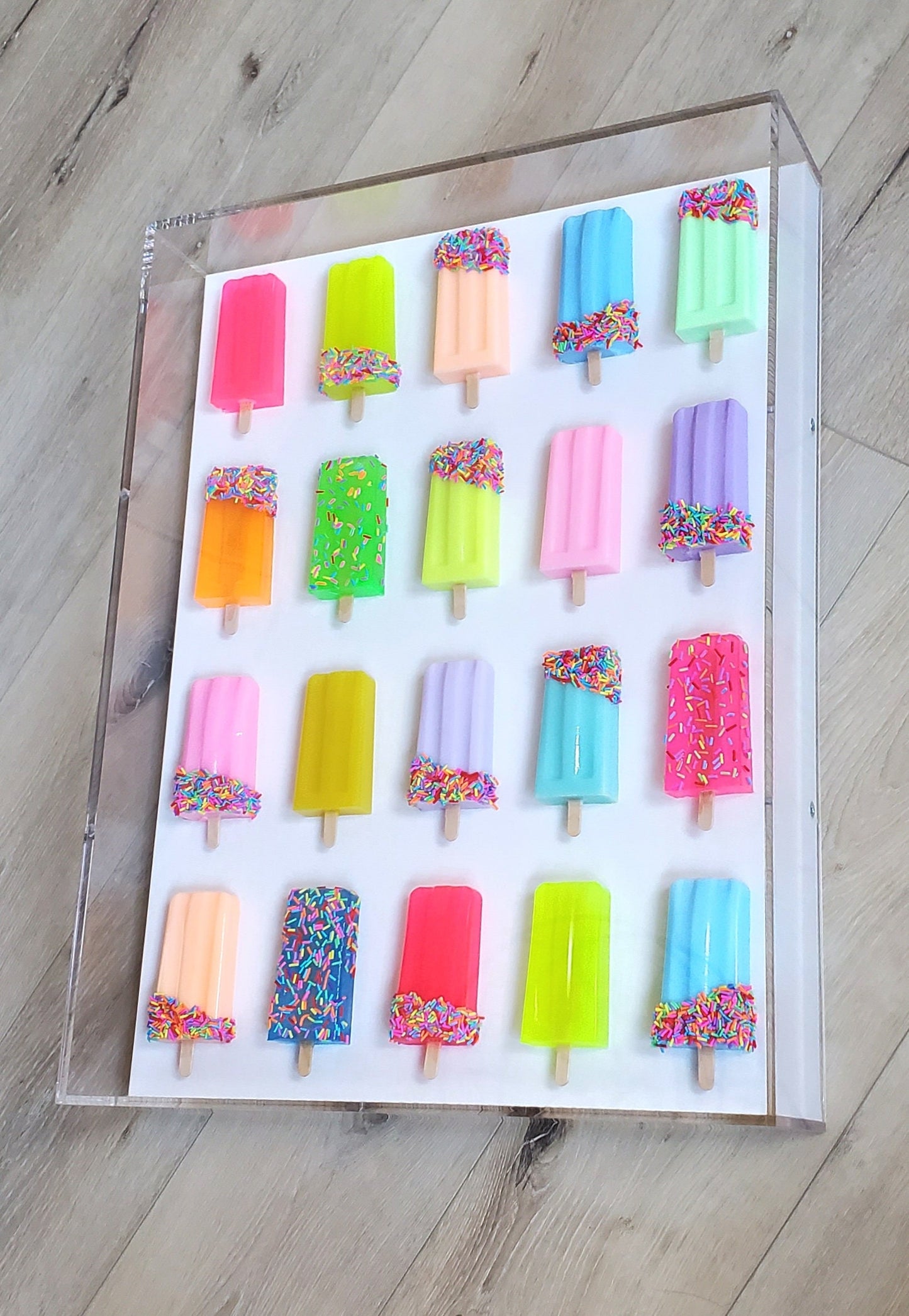 Iconic Pop Art Popsicle Wall Decor, Modern Pop Art, 20 Resin Popsicles, Kitchen Wall Art,Nursery decor. Original Creator,Open Acrylic Frame.
