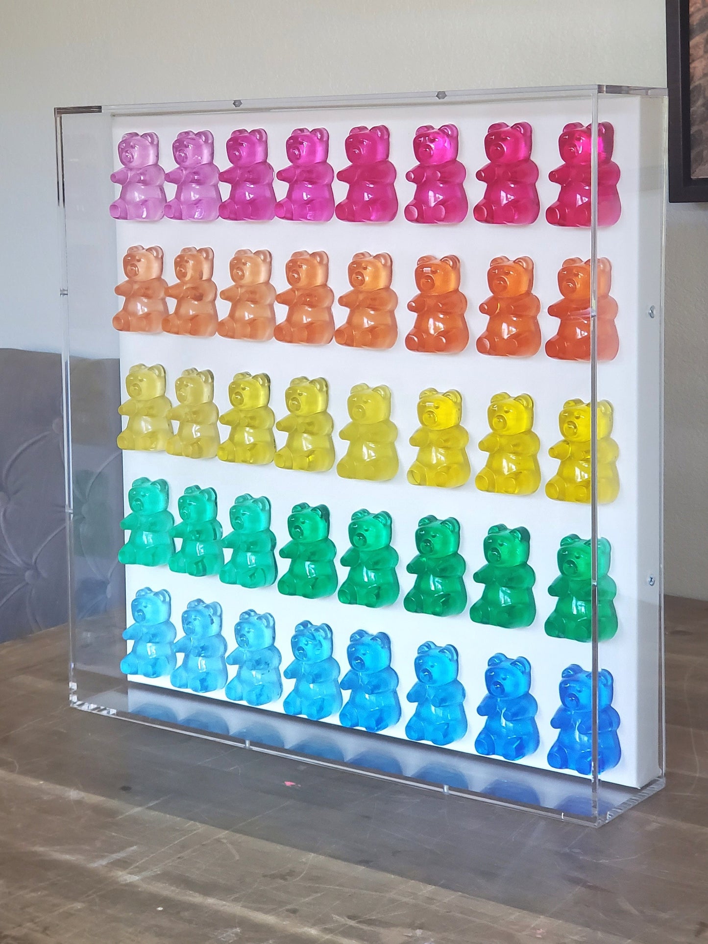 Pop Art Gummy Resin Bear Wall Decor, Modern Candy Shadow Box, Luxury Kitchen and Nursery Art