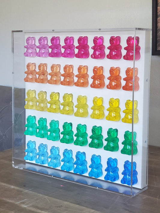 Pop Art Gummy Inspired Resin Bear Wall Decor: Candy-Inspired Shadow Box