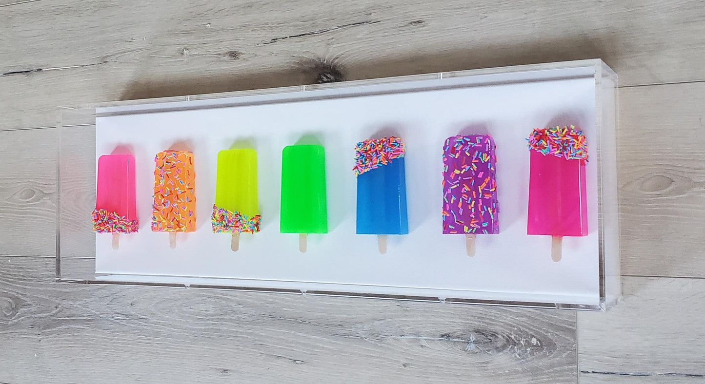 Ice Pop Wall Art: 3D Shadow Box Sculpture, Neon Colors