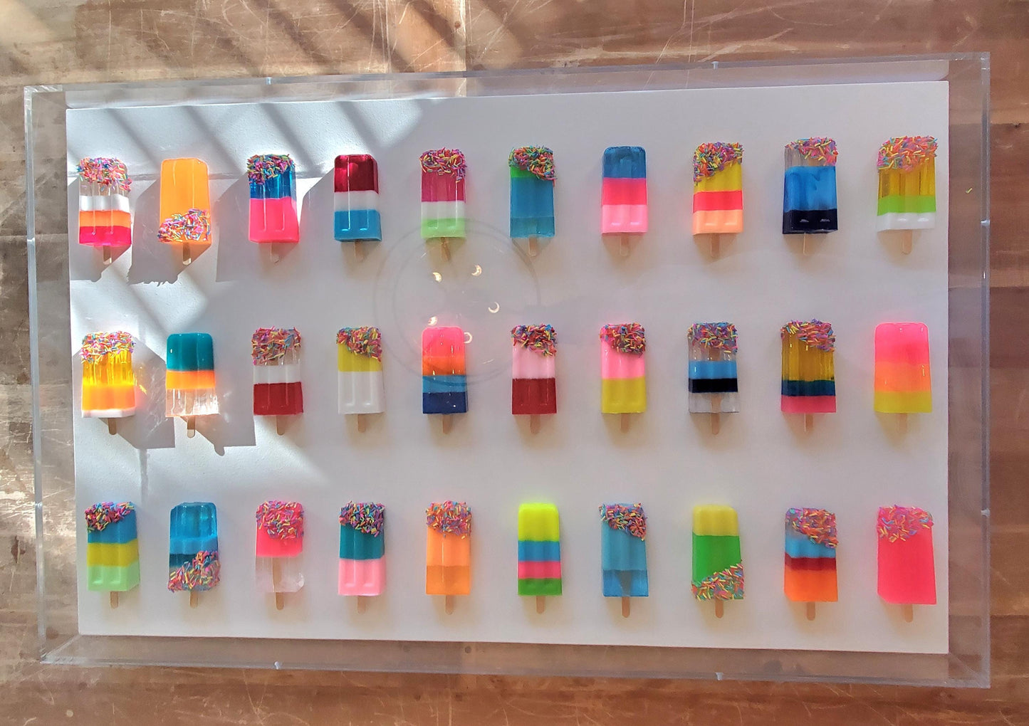 Pop Art Popsicle Wall Hanging, Home Decor, 30 Popsicle Sculptures, Business Decor, Candy Wall Art, Modern Kitchen Wall Decor, Open Frame