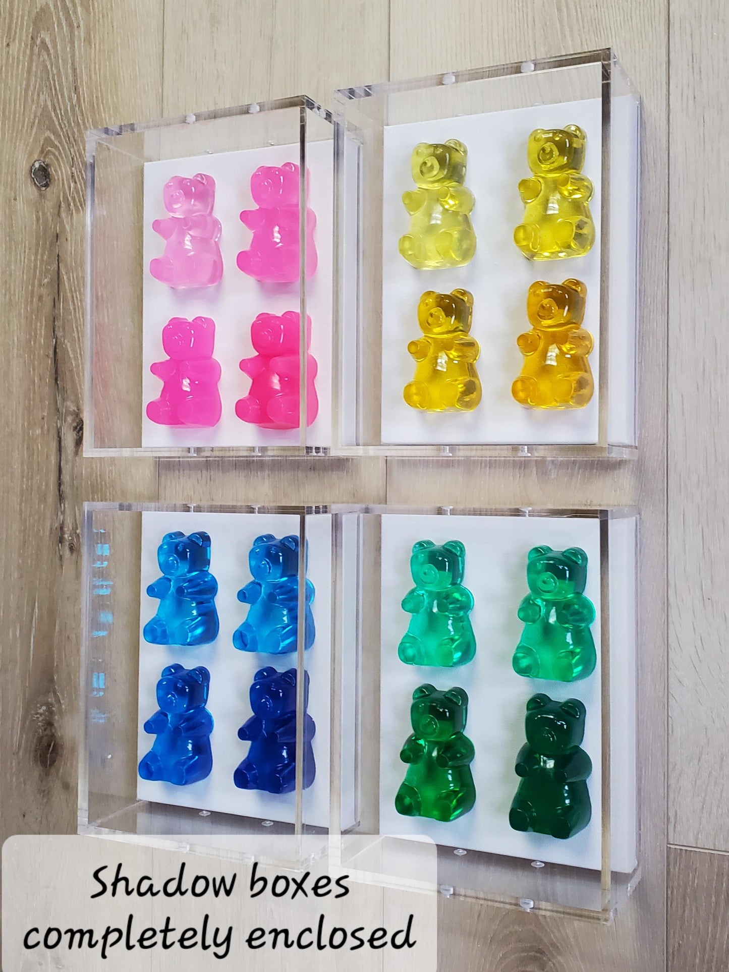 Pop Art, Street Art, Pop Culture Wall Art, 4 Bear Sculptures, 1 Acrylic Open Frame, Kitchen Decor, Birthday Gift, Candy Decor, Neon Art.