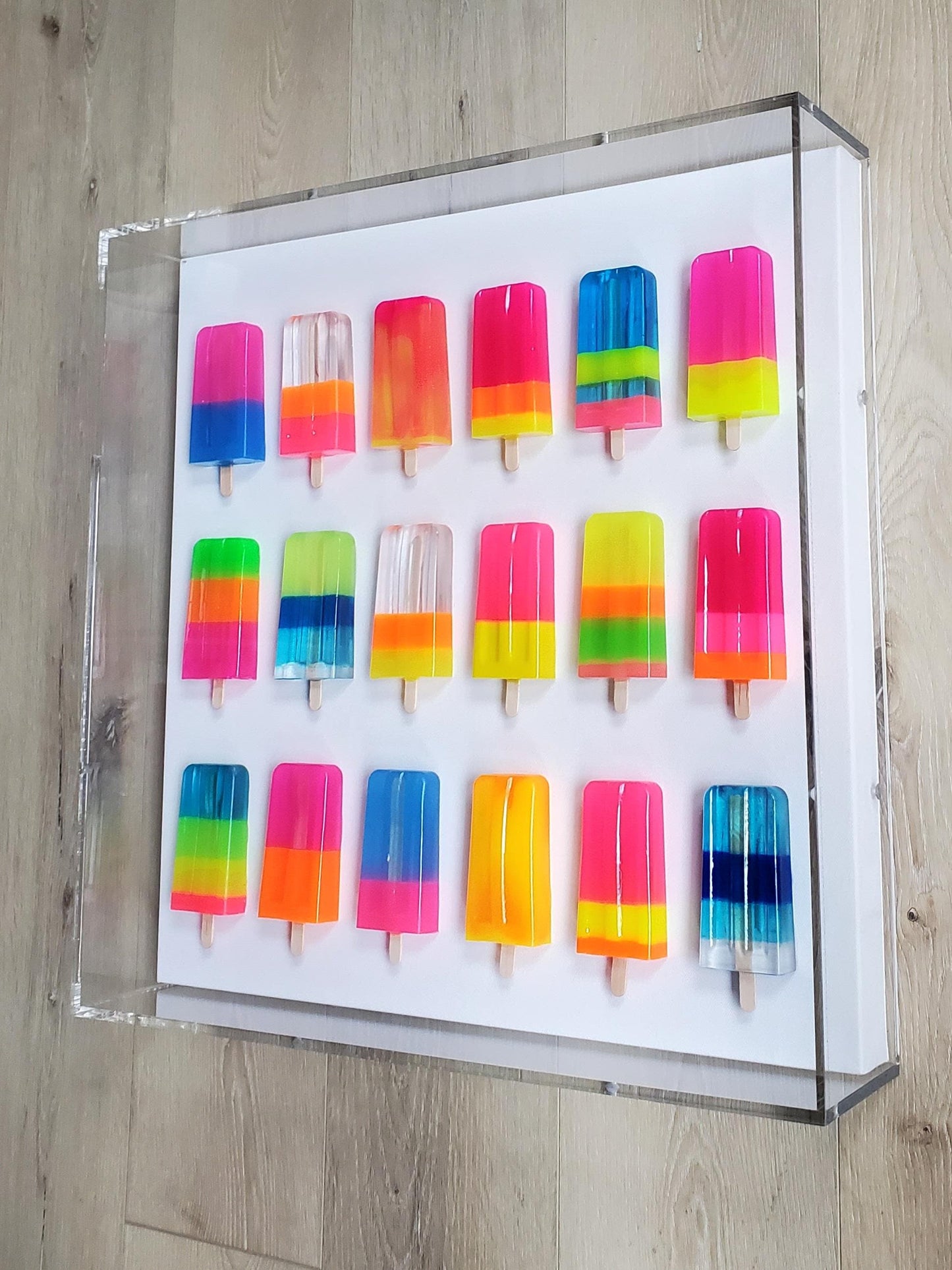 Colorful Resin Ice Cream Bar Wall Art | Modern Pop Art Decor | Candy Shadow Box for Kitchen & Luxury Nursery | Gallery-Style Wall Decor