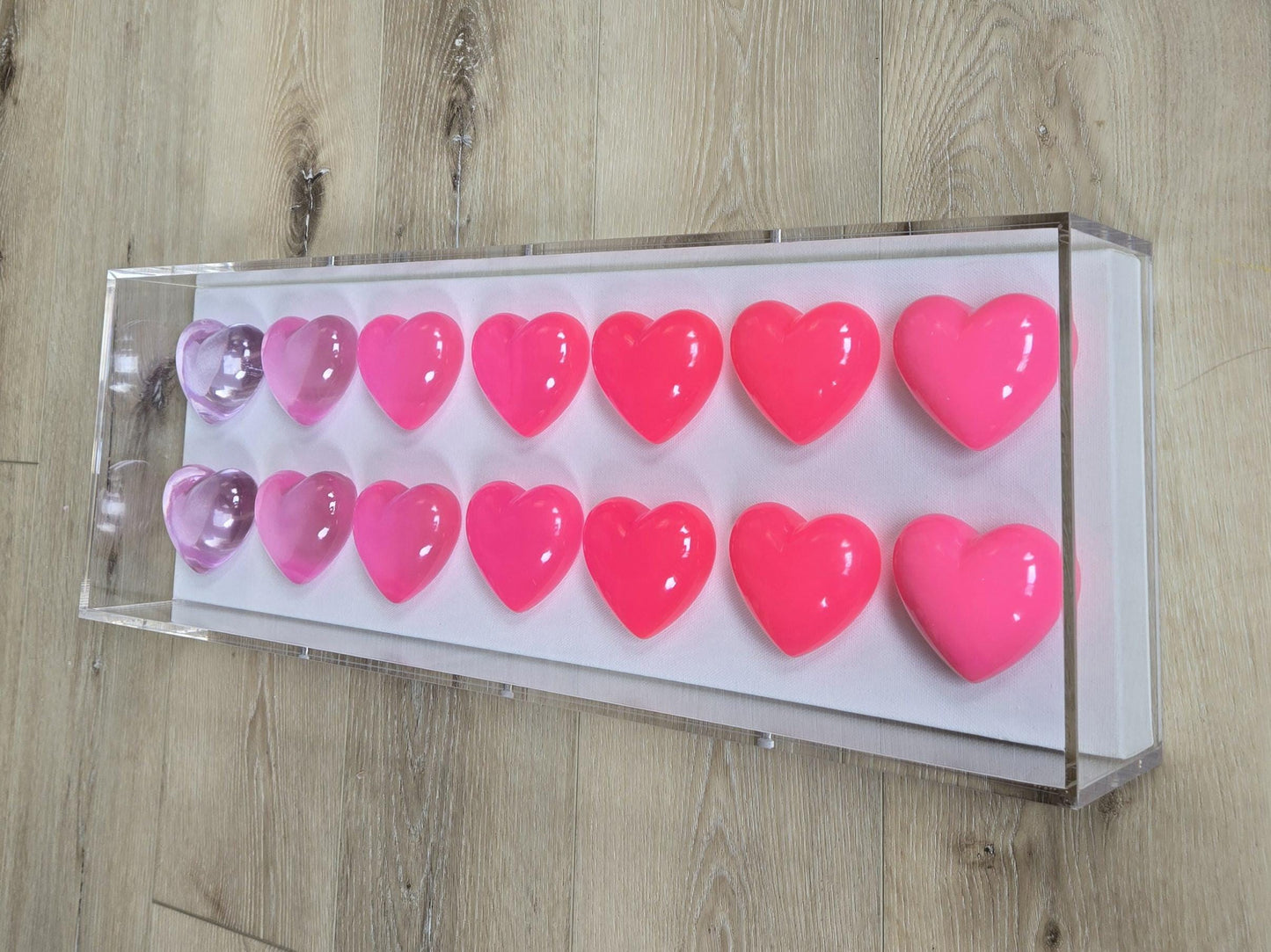 Resin Heart Shadow Box Art: Custom Color Pop Decor, 8x24