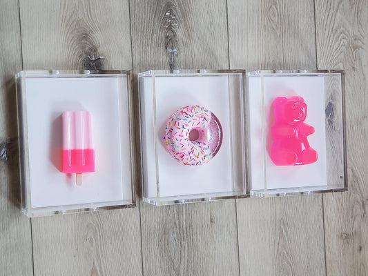 Candy Resin Art Set: Bear, Donut, Ice Cream, Shadow Box Decor