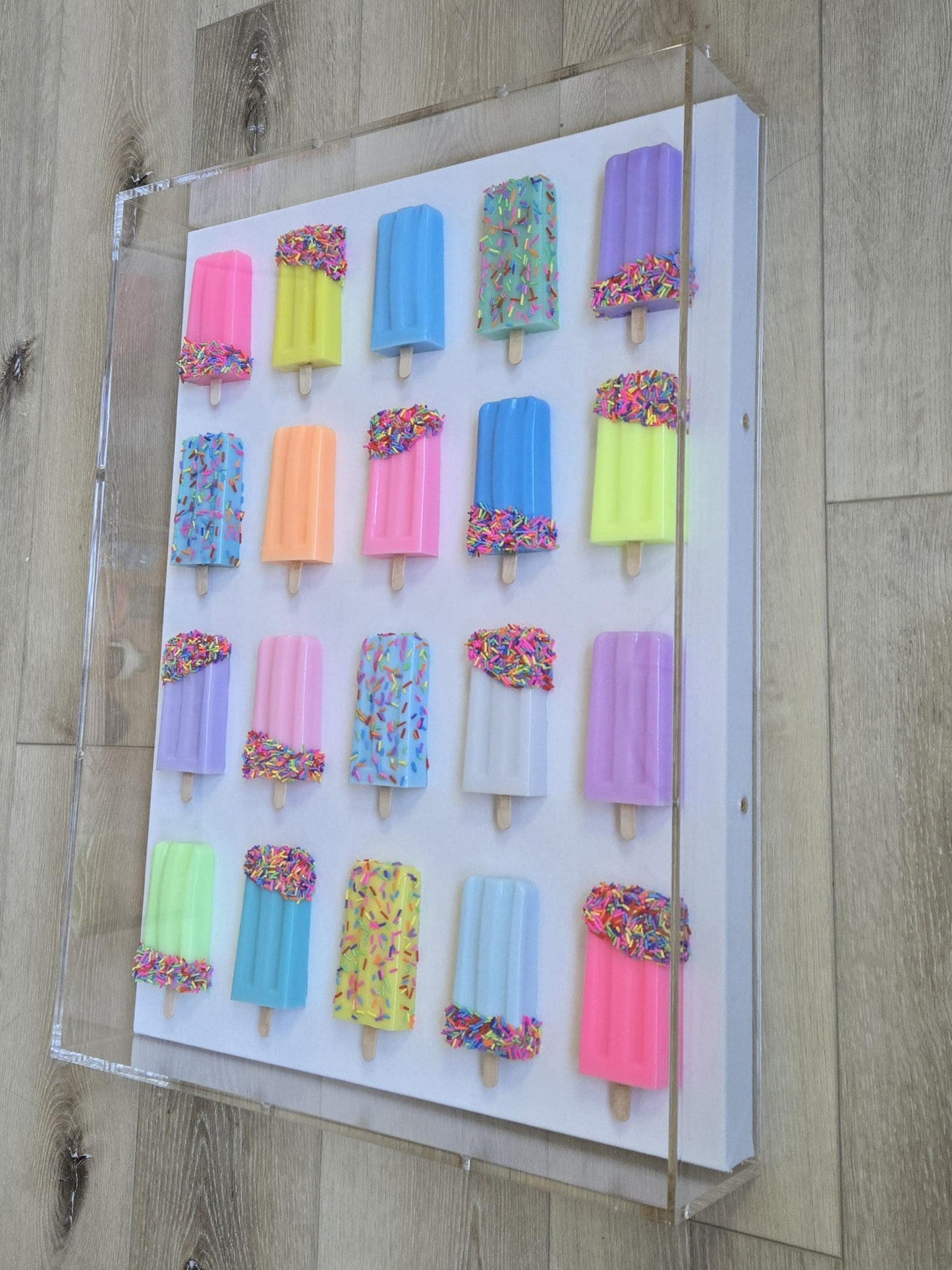 Iconic Pop Art Popsicle Wall Decor, Modern Pop Art, 20 Resin Popsicles, Kitchen Wall Art,Nursery decor. Original Creator,Open Acrylic Frame.