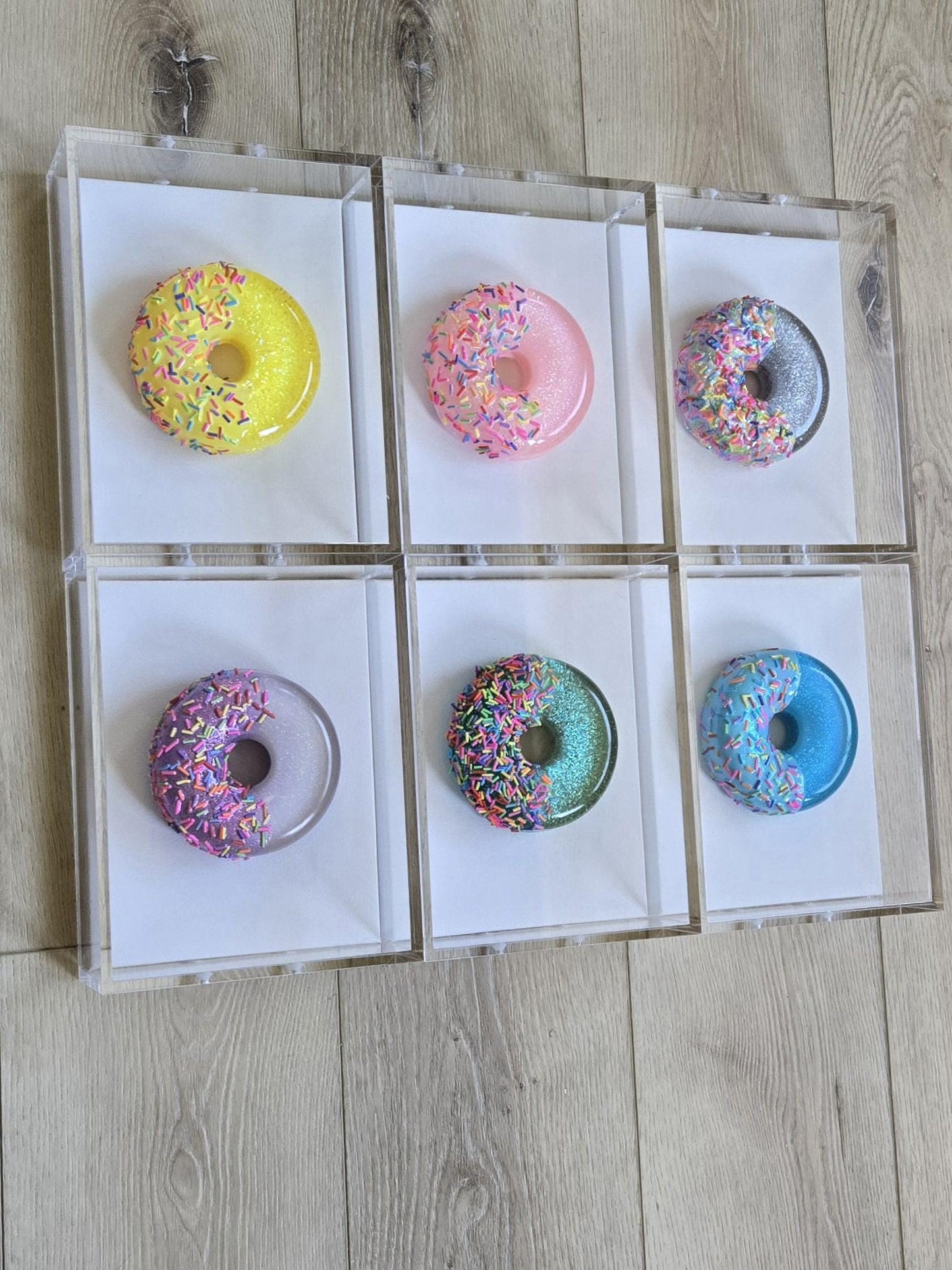 3D Resin Donut Art: Whimsical Pop Art Shadow Box Set Unique Custom-Made Home Decor