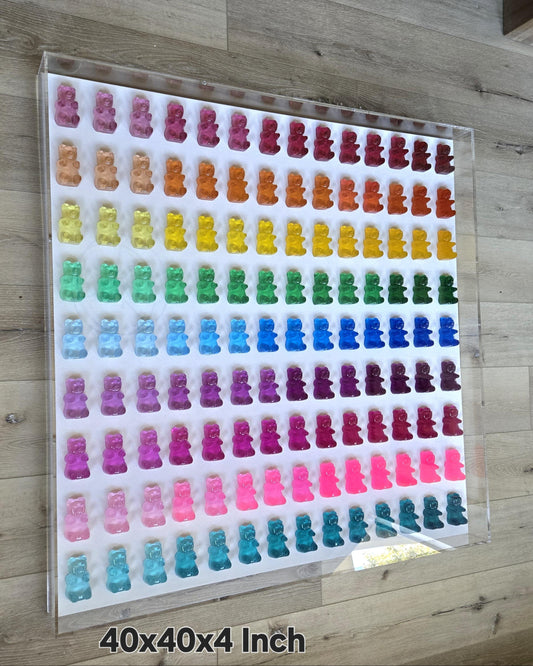 Candy-Inspired Ombré Resin Bear Shadow Box: 3D Pop Art Wall Decor, Customizable
