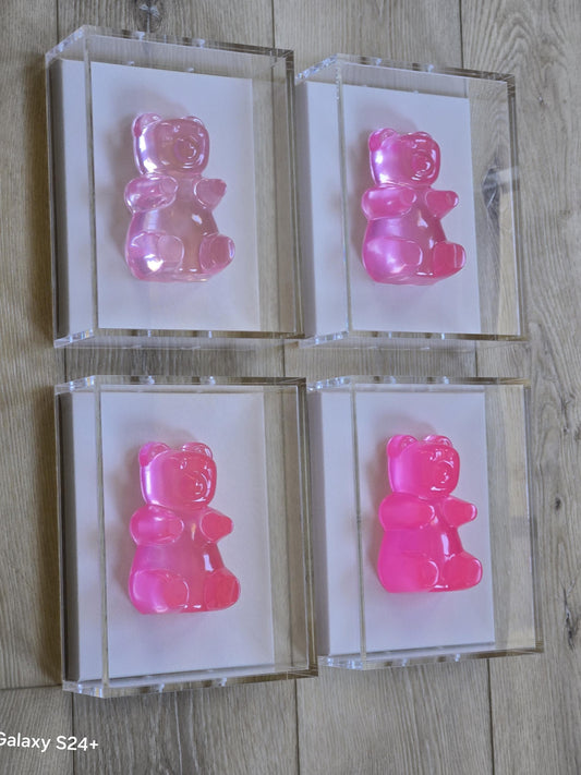 Candy Resin Bear Sculpture In Shadow Box: Handmade Pop Art Wall Decor