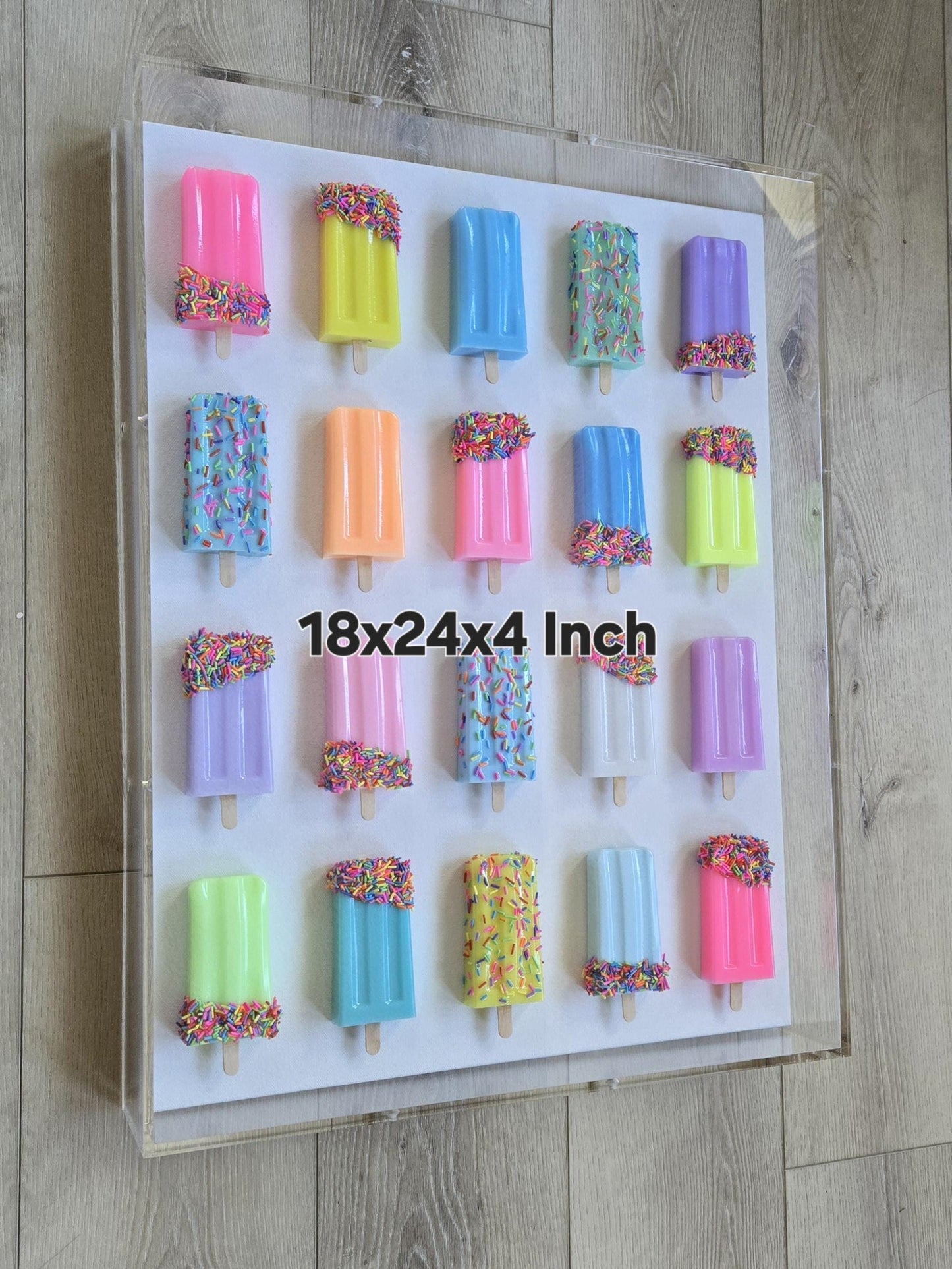 3D Resin Ice Cream Bar Shadow Box Wall Art, Rainbow Sprinkle Kitchen Nursery Decor, Colorful Pop Art for Kids Room