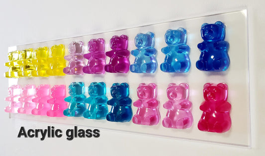 Resin Candy Bear Shadow Box Art: Whimsical Kids Room Decor (24x8x3 inch Frame Size)