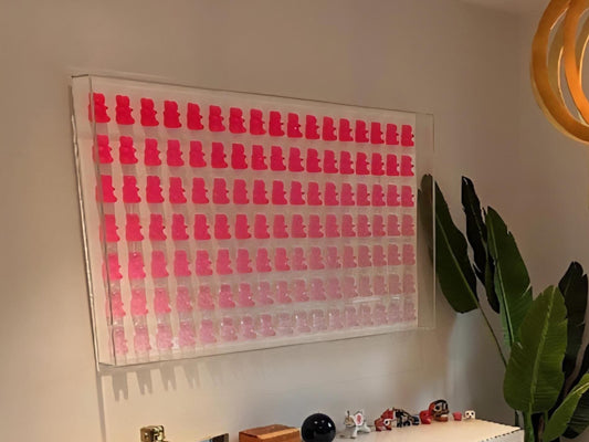 Neon Pink Candy Resin Bear Shadow Box Wall Art: Unique Pop Art Decor