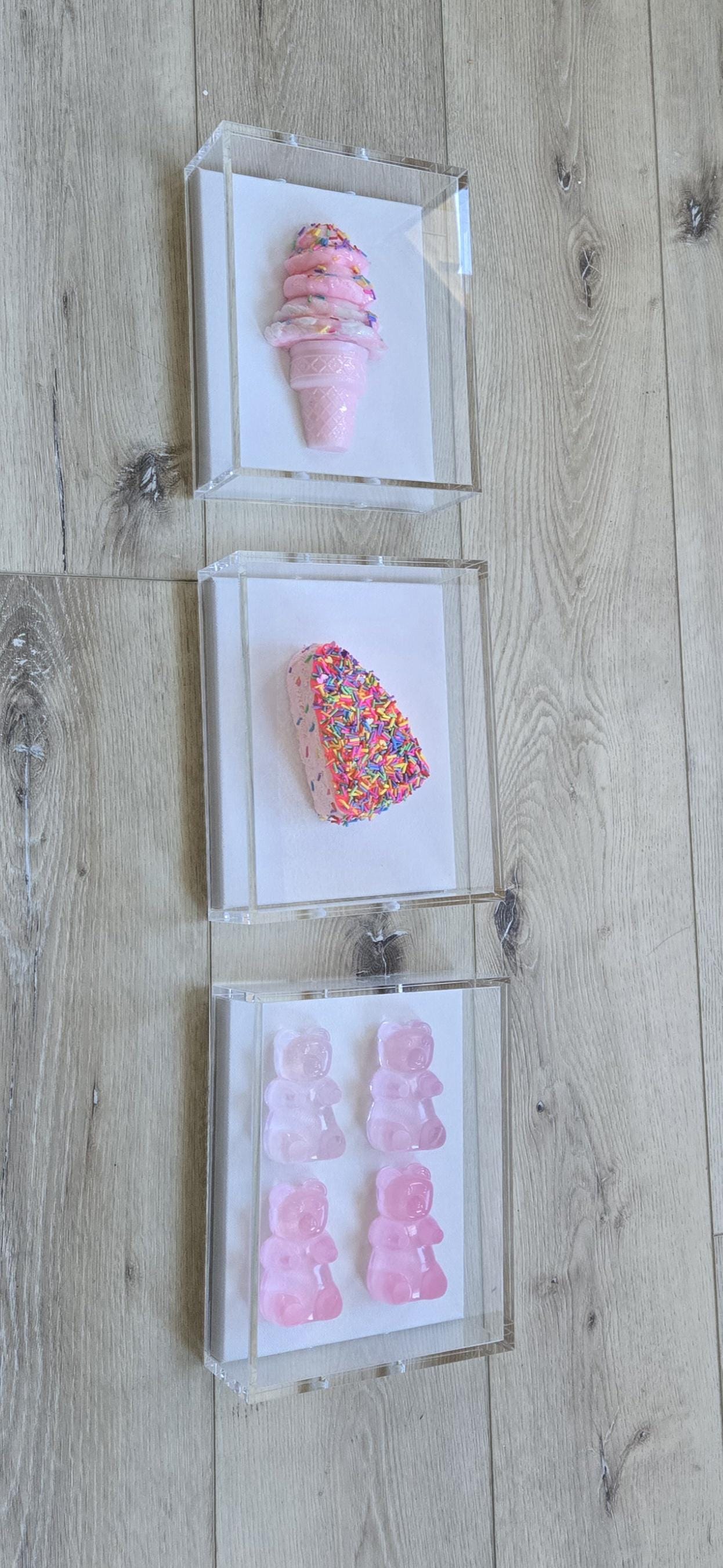 Framed Gummy Resin Bear Wall Hanging, Minimalist Wall Sculpture, Pop Culture Gift