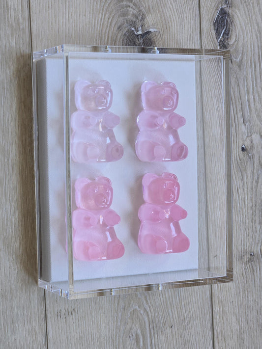 Framed Gummy Resin Bear Wall Hanging, Minimalist Wall Sculpture, Pop Culture Gift