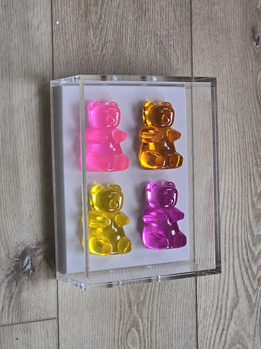 Framed Resin Candy Gummy Bear Wall Hanging, Modern Pop Art Sculpture, Home Decor Gift