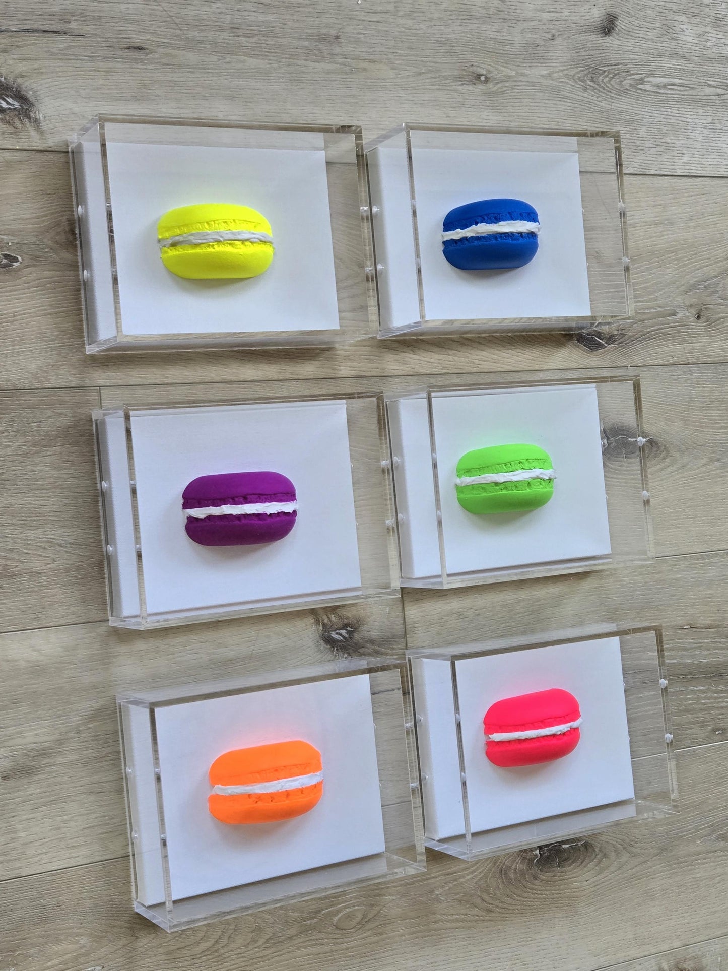 3D Macaroon Shadow Box Art – Whimsical Resin Sculpture, Neon Pop Art Decor