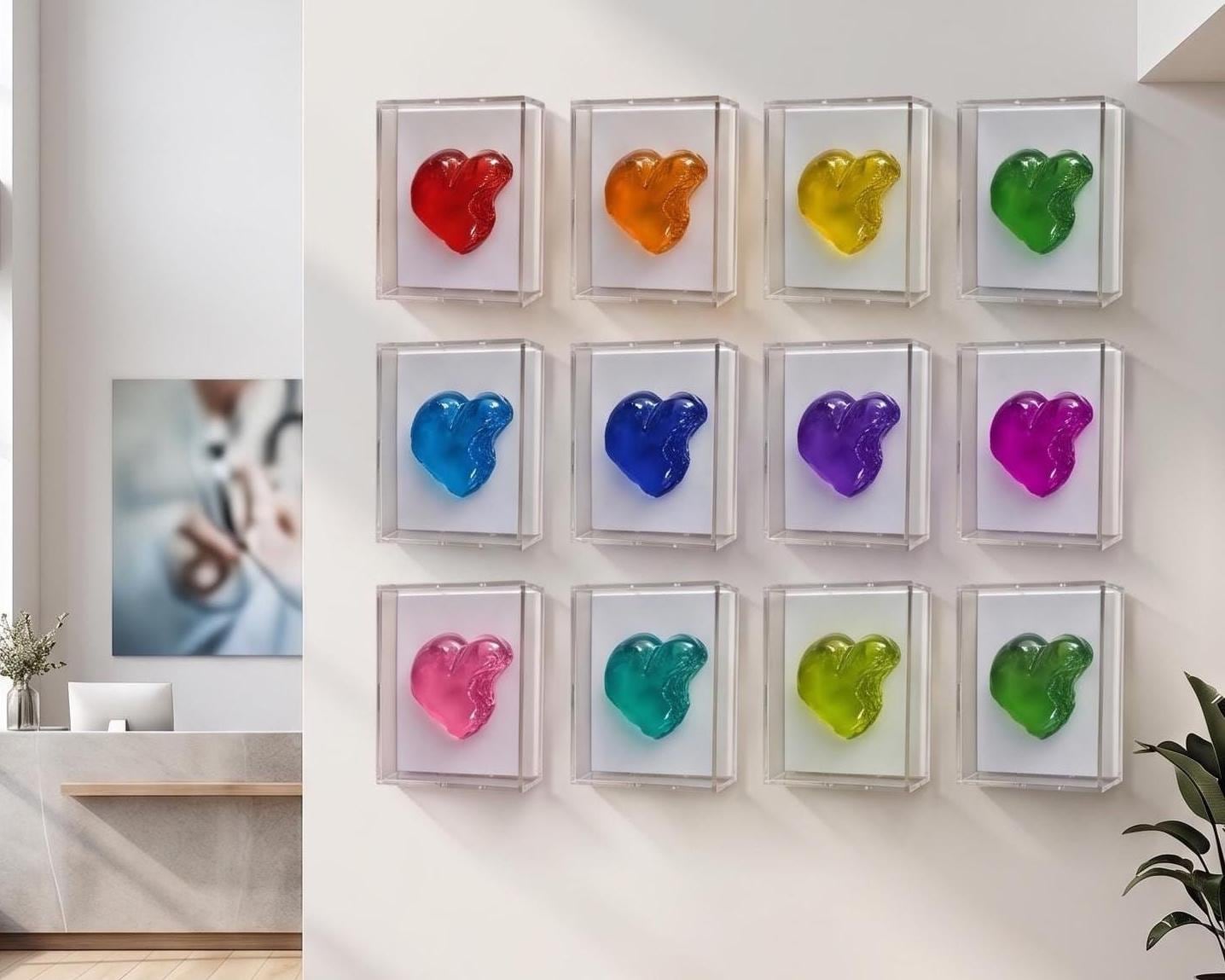 3D Heart Sculpture - Hand-Poured Resin Pop Art - Framed Acrylic Wall Hanging - Whimsical Modern Gallery Decor