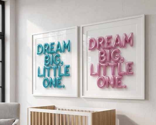 Nursery Wall Art | Dream Big Little One Print | 3D Blue Balloon Art | Baby Boy or Girl Room Decor |Bright Pop Art Poster Unframed