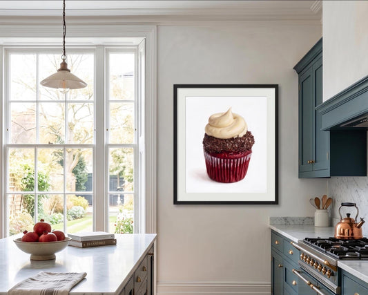 Red Velvet Cupcake Fine Art Print | Tiny Chef Pop Art | Kitchen & Bakery Wall Decor | Realistic Food Illustration