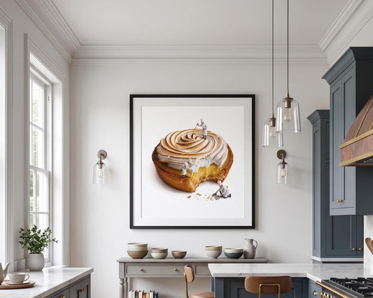Lemon Meringue Tart Art Print | Realistic Dessert Oil Painting Style | Kitchen Wall Decor | Bakery Poster | Foodie Gift