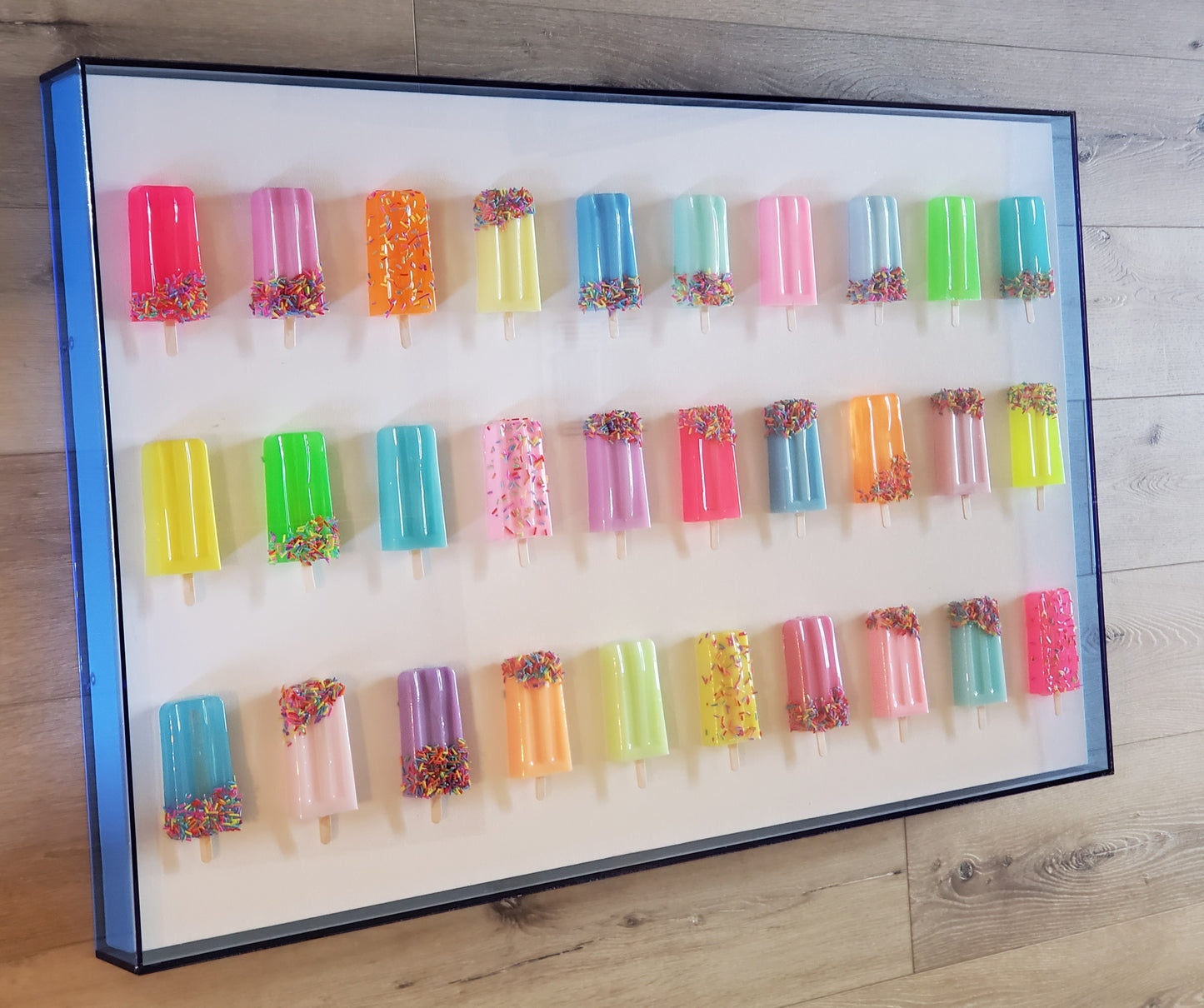 Pop Art Popsicle Wall Hanging, 30 Popsicle Sculptures, Open Frame