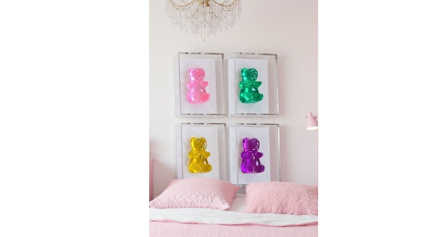 Candy Resin Gummy Bear Sculpture In Shadow Box: Handmade Pop Art Wall Decor