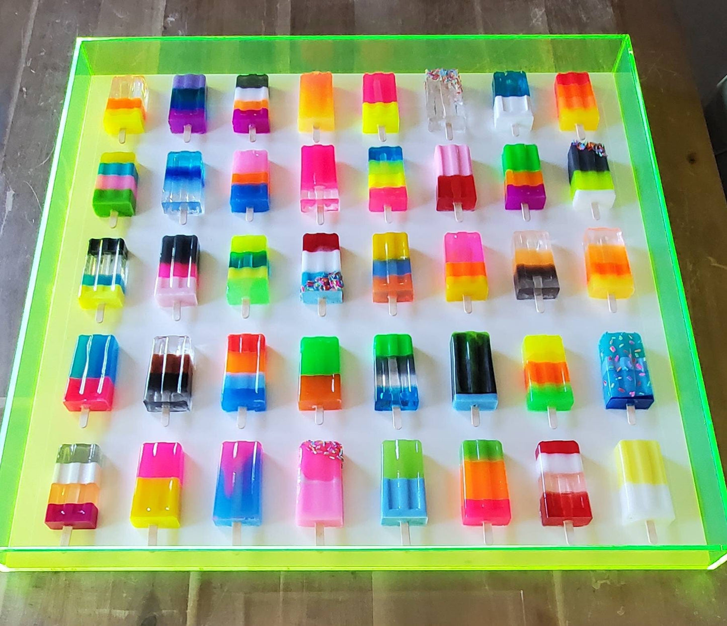 Colorful Ice Pop Sculpture, Modern Pop Art Shadow Box