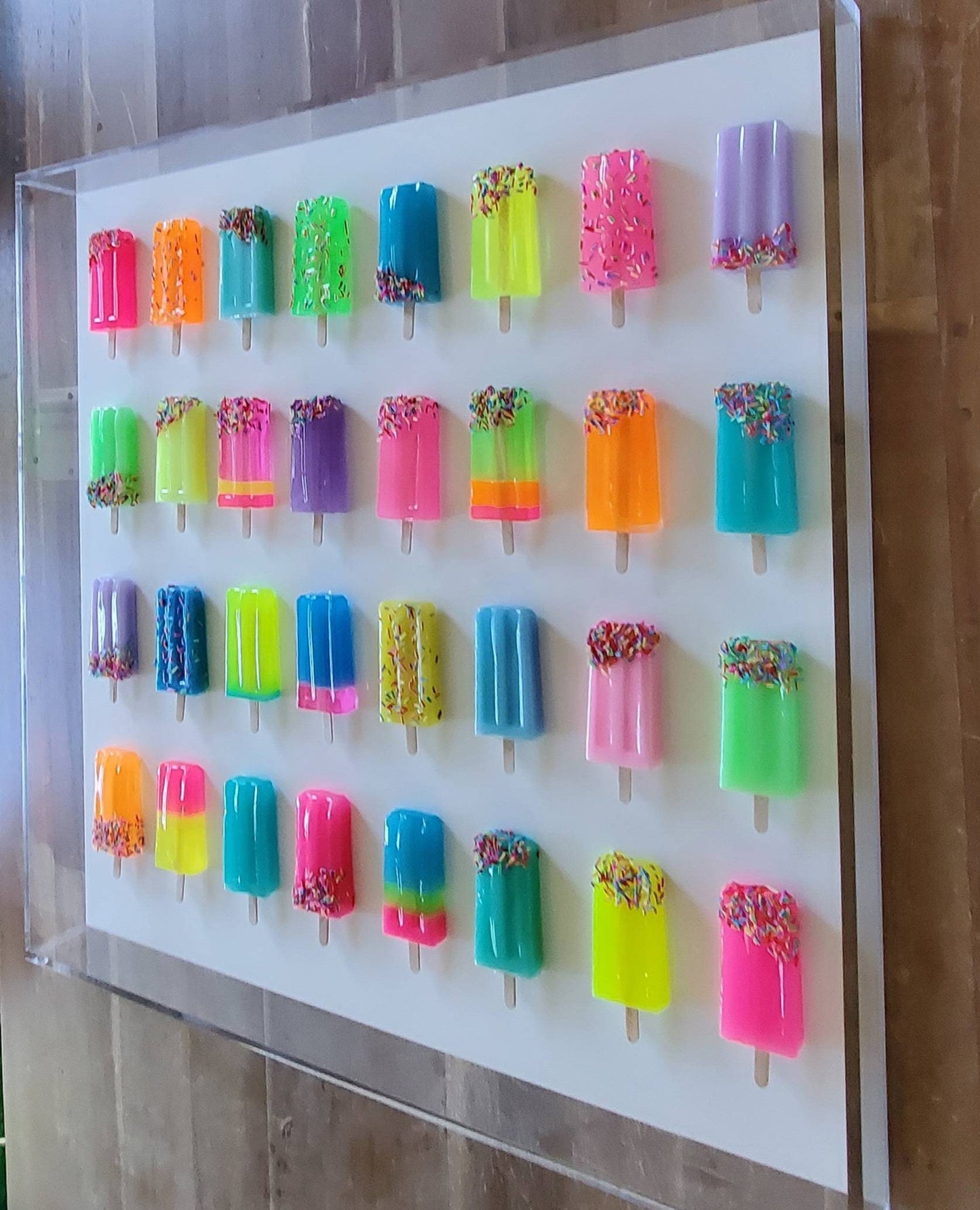 Colorful Ice Pop Sculpture, Modern Pop Art Shadow Box