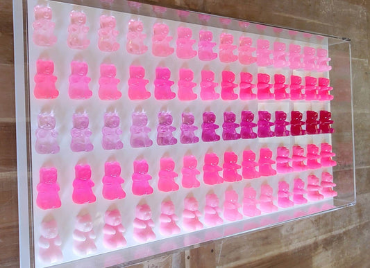 Candy-Inspired Resin Bear Shadow Box: 3D Pop Art Wall Decor