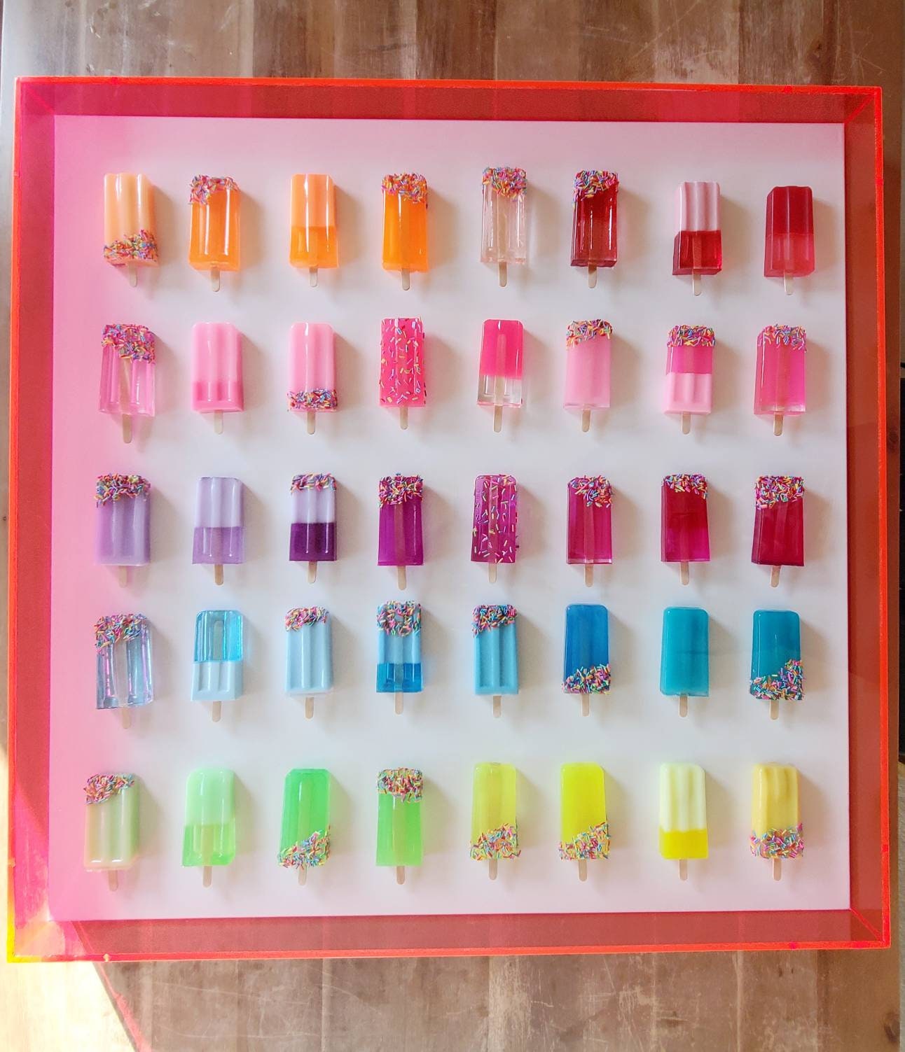 3D Ice Cream Bar Shadow Box: Custom Kids Room Wall Art, Rainbow Sprinkles