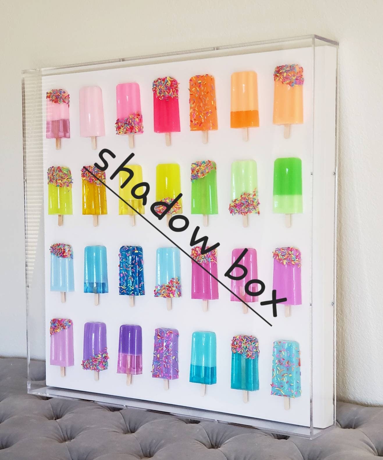 Neon Rainbow Ice Cream Bar Sculpture: Whimsical Shadow Box Art