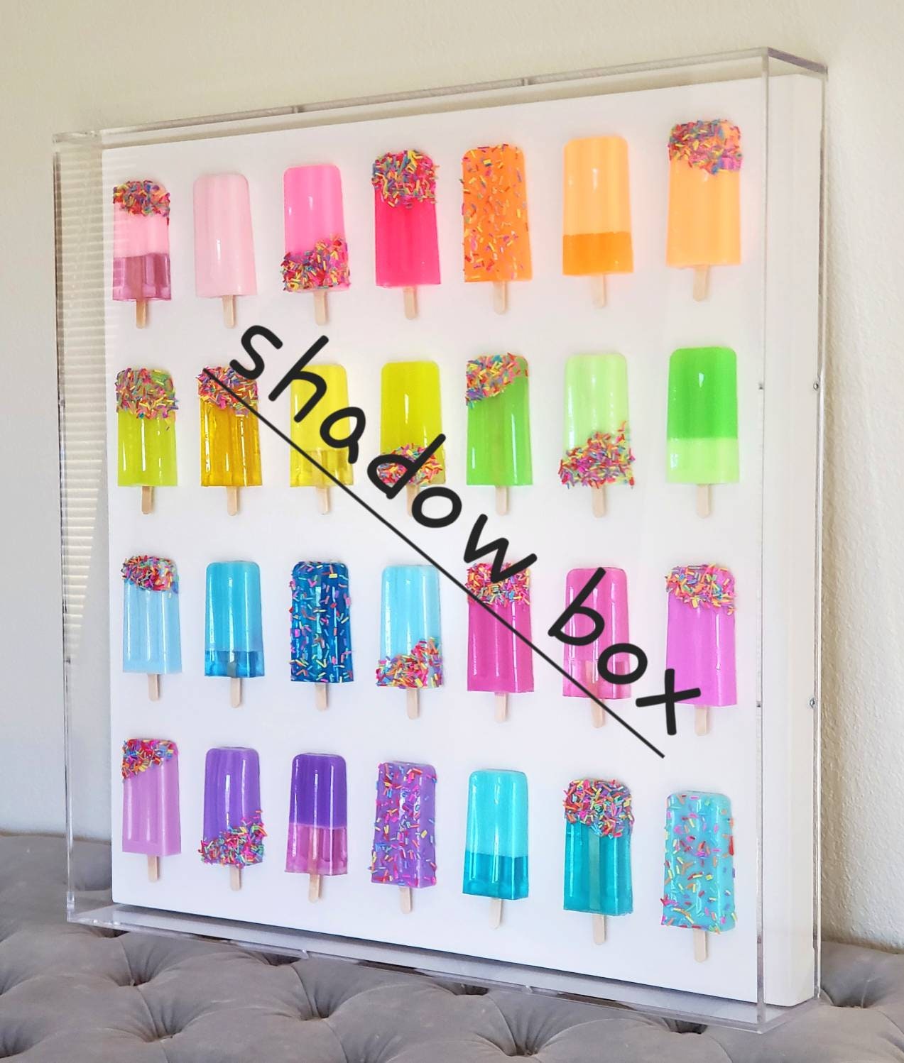 3D Ice Cream Bar Shadow Box: Custom Kids Room Wall Art, Rainbow Sprinkles