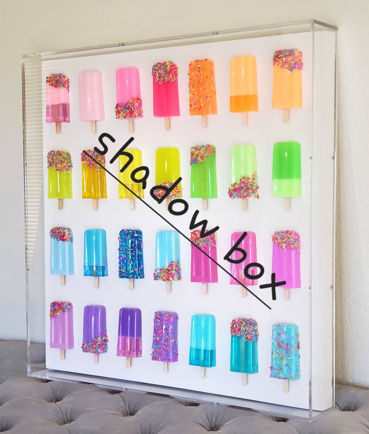 Vibrant Custom Ice Cream Pops Wall Art | 3D Shadow Box | Modern Handmade Kitchen Decor
