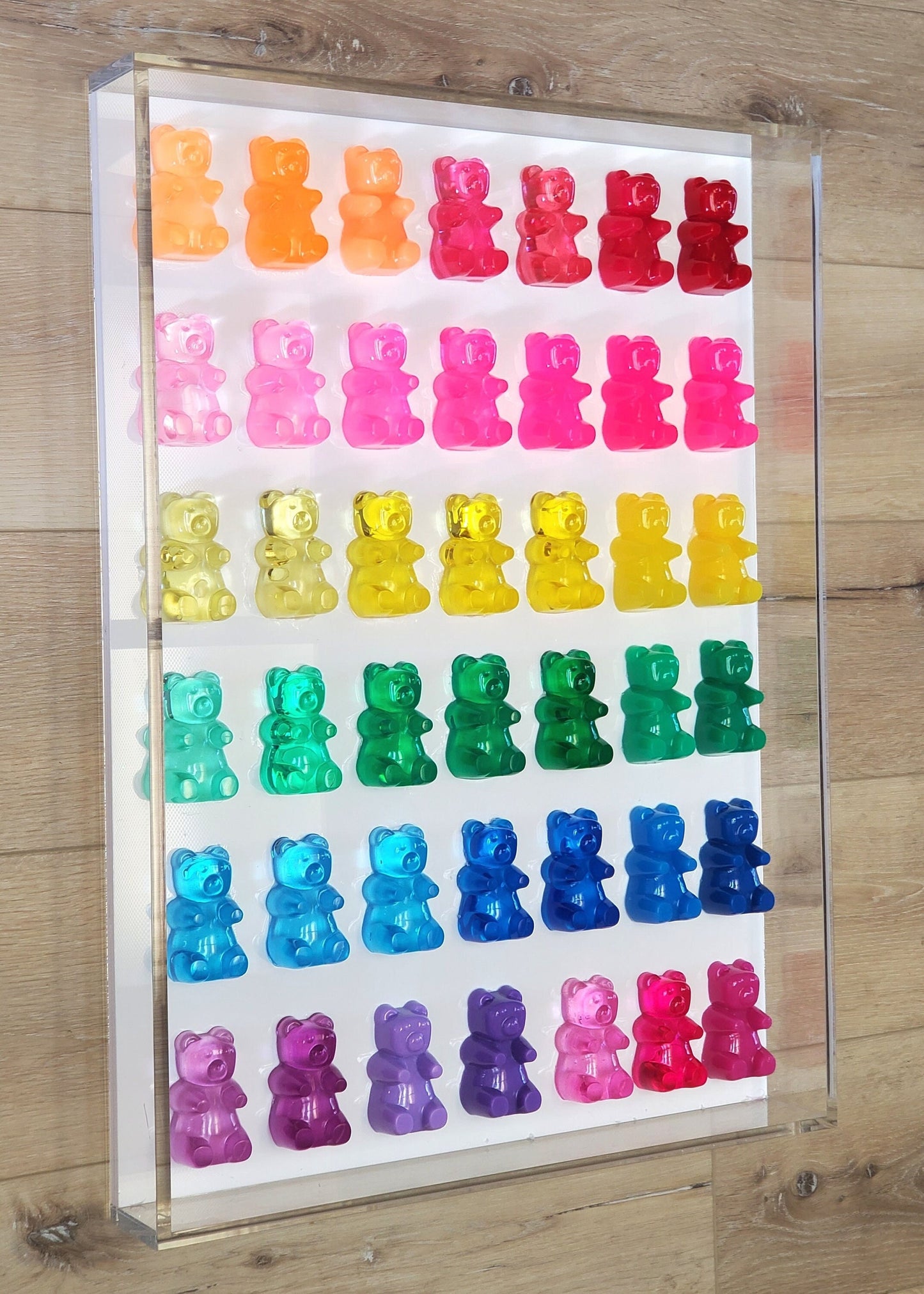 Rainbow Pop Art Gummy Bear Wall Decor, Modern Pop Art, 42 Resin Bears, Kitchen Wall Art, Nursery decor. Original Creator, Shadow Box Art.