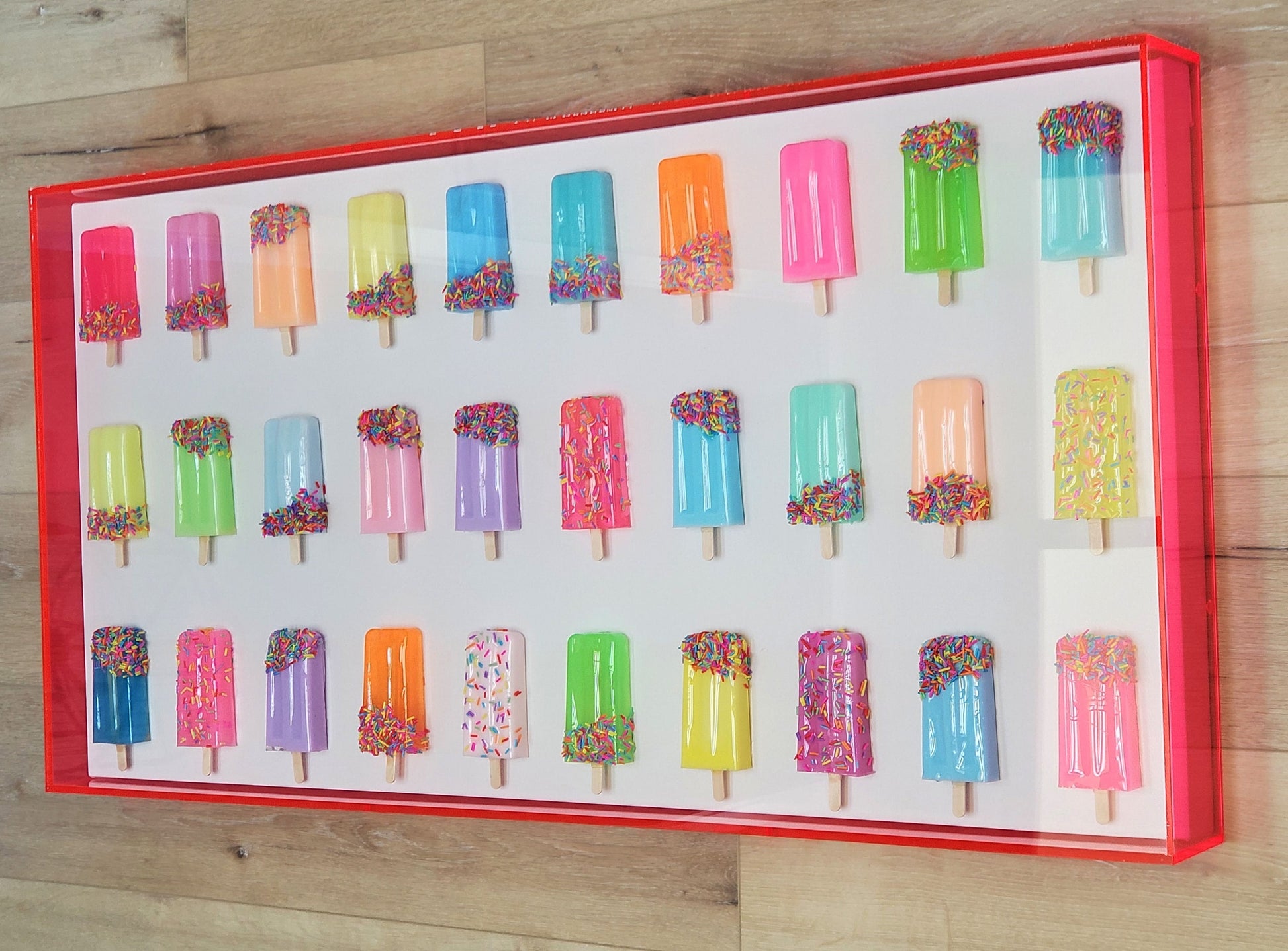 Pop Art Popsicle Wall Hanging, Home Decor, 30 Popsicle Sculptures, Business Decor, Candy Wall Art, Modern Kitchen Wall Decor, Open Frame