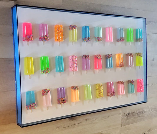 Vibrant 3D Ice Pop Sculpture Wall Art: Custom Canvas Shadow Box Decor