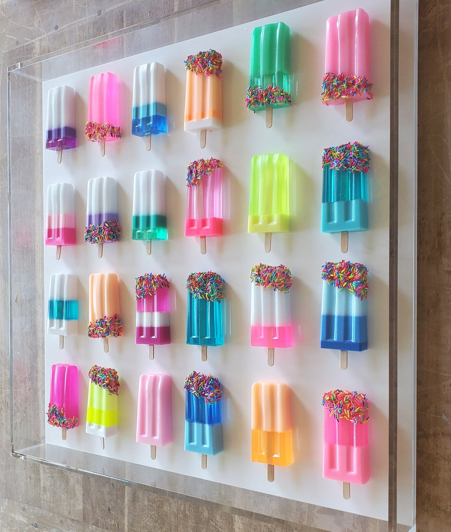 Custom Pop Art Ice Cream Sculpture: 24-Color Acrylic Shadow Box Wall Hanging