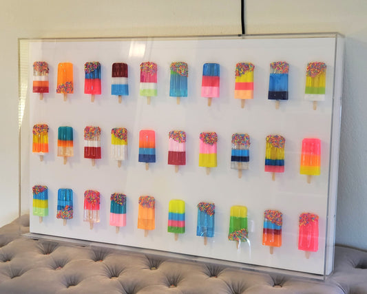 Pop Art Popsicle Wall Hanging, Home Decor, 30 Popsicle Sculptures, Business Decor, Candy Wall Art, Modern Kitchen Wall Decor, Open Frame