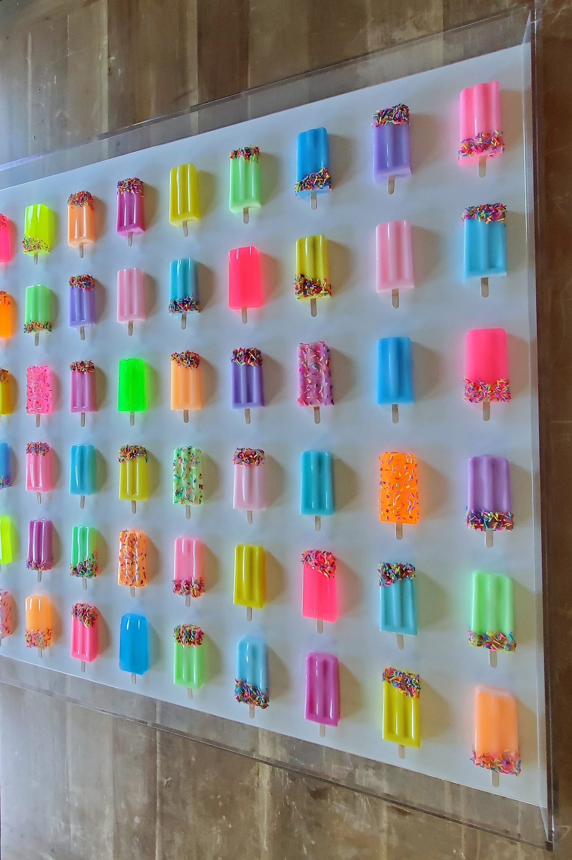 Rainbow Ice Pop Wall Sculpture: Pop Art Shadow Box Decor, Customizable Colors